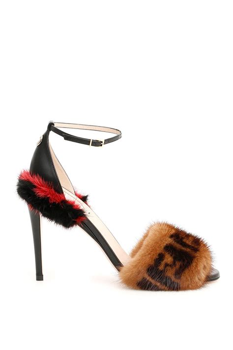 fendi fur trimmed leather sandals